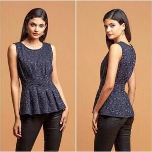 Anthropologie Small Eva Franco Navy Blue & Metallic Lace Sleeveless Peplum Top